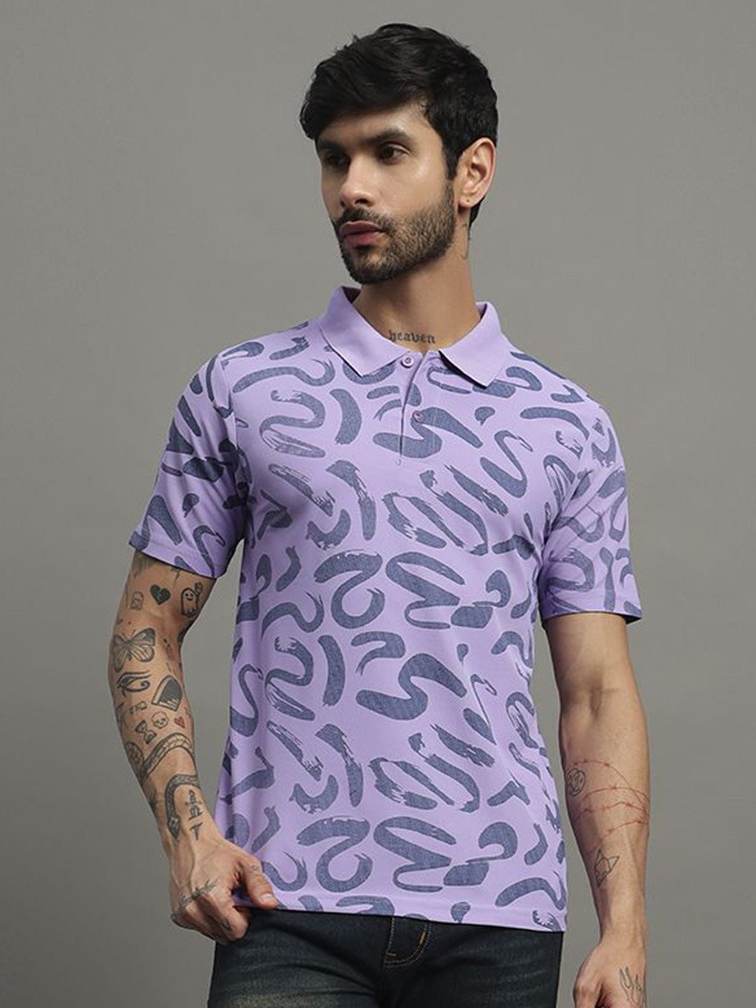 TIMBER HITCH Men Abstract Printed Polo Collar T-shirt