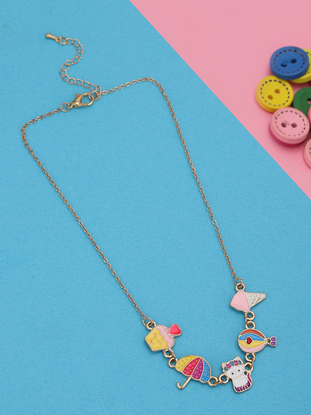 Carlton London Rose Gold Plated Multi Figure Beach Themed Charm Necklace for Girls