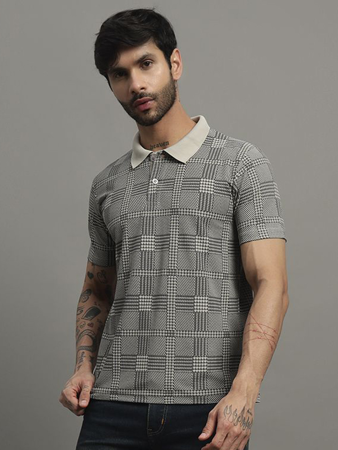 TIMBER HITCH Men Checked Polo Collar T-shirt