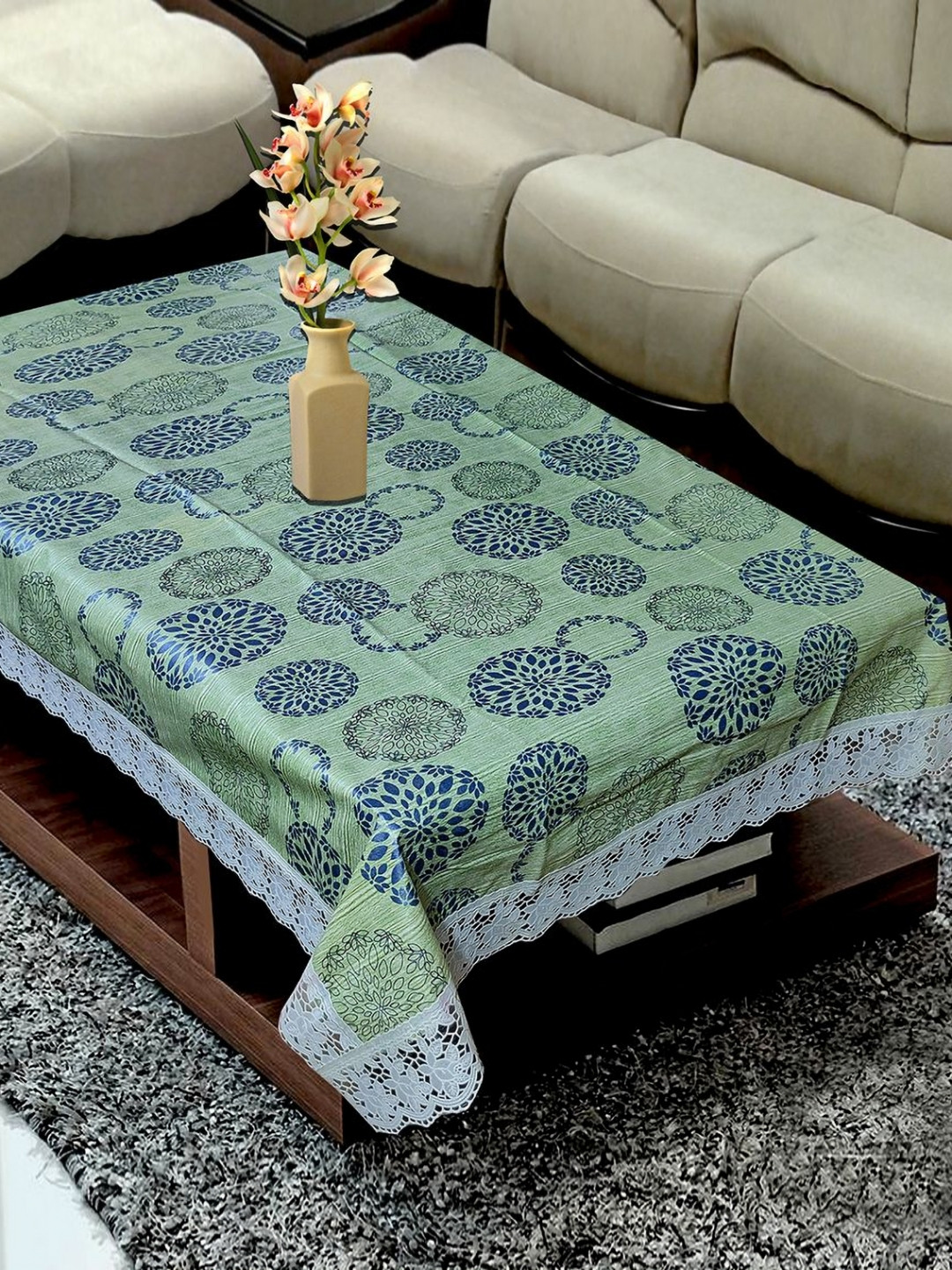 KANUSHI INDUSTRIES Green Floral Waterproof 4-Seater Table Cover