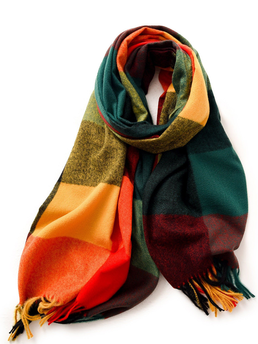 QUECY Checked Silk Stole with Tasselles