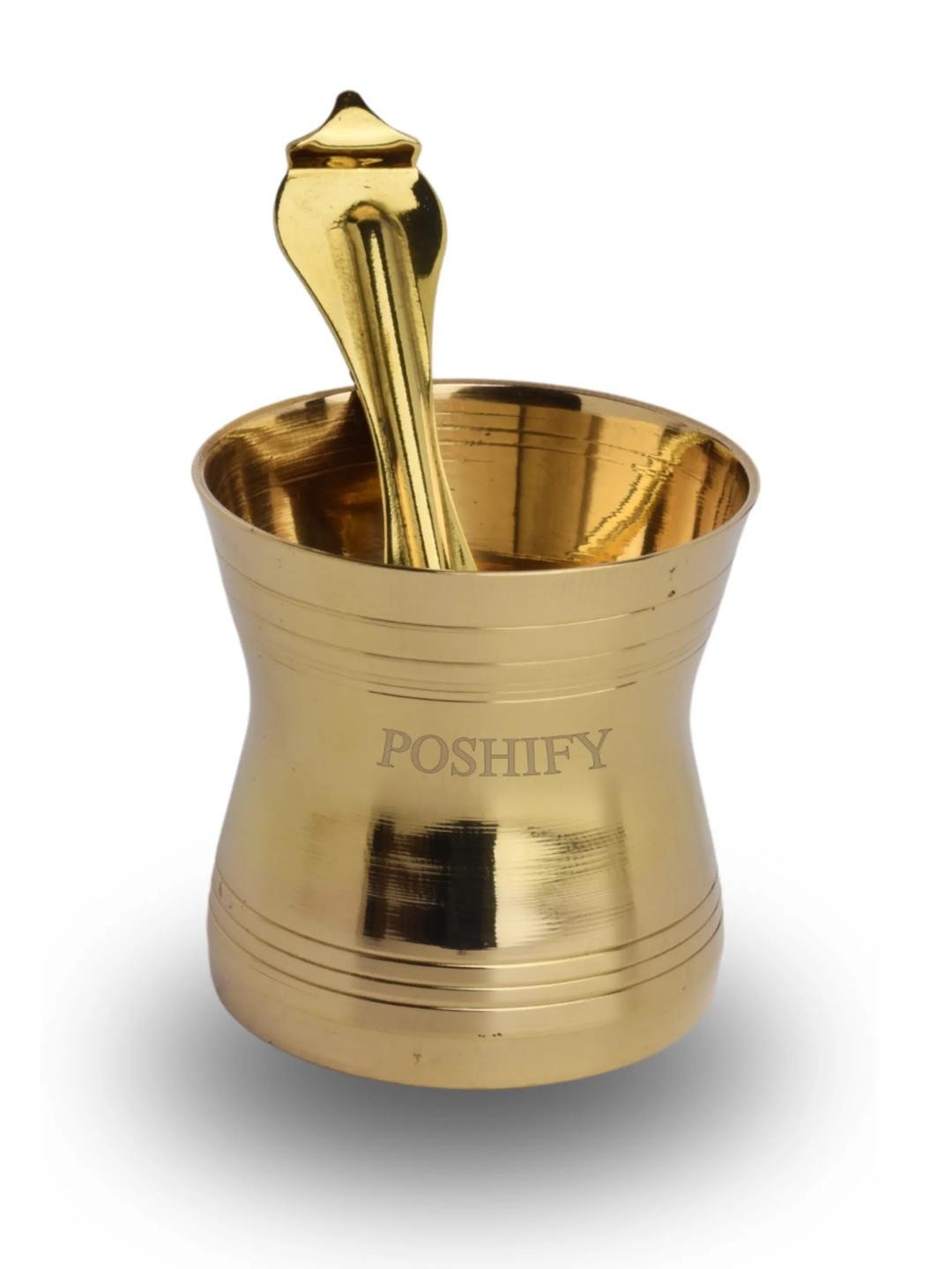 POSHIFY Brass Pancha Patra with Spoon - Sacred Hindu Puja Set for Daily Worship