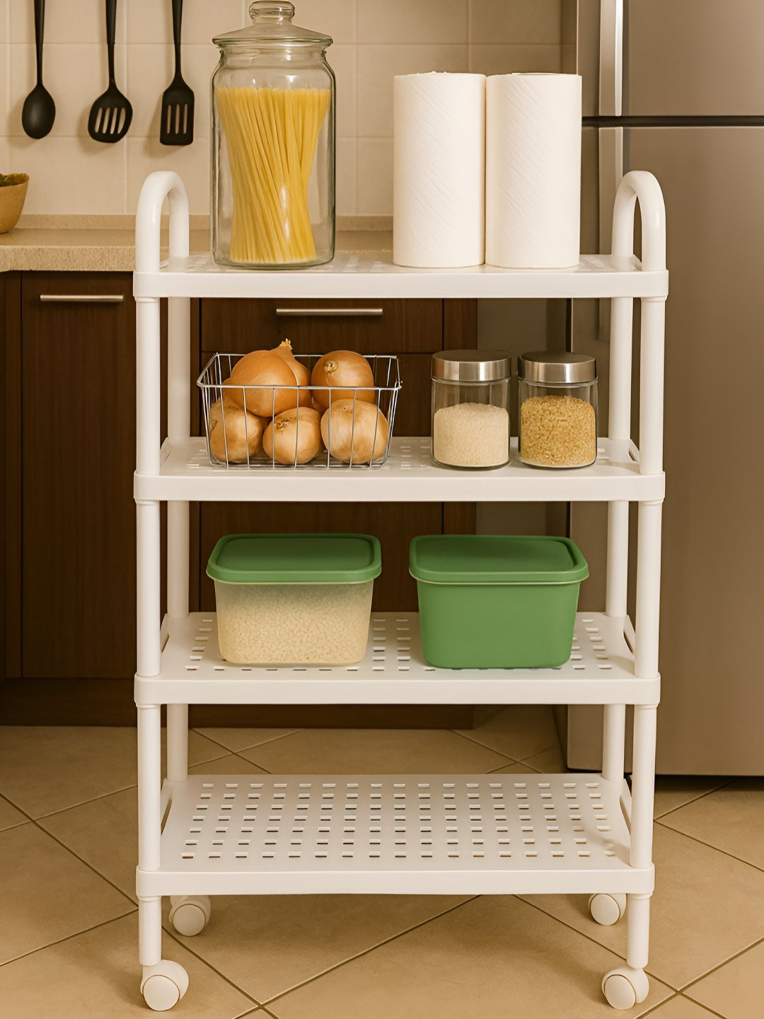 Cortina Foldable Plastic 4 Layer Kitchen Storage Trolley Rack