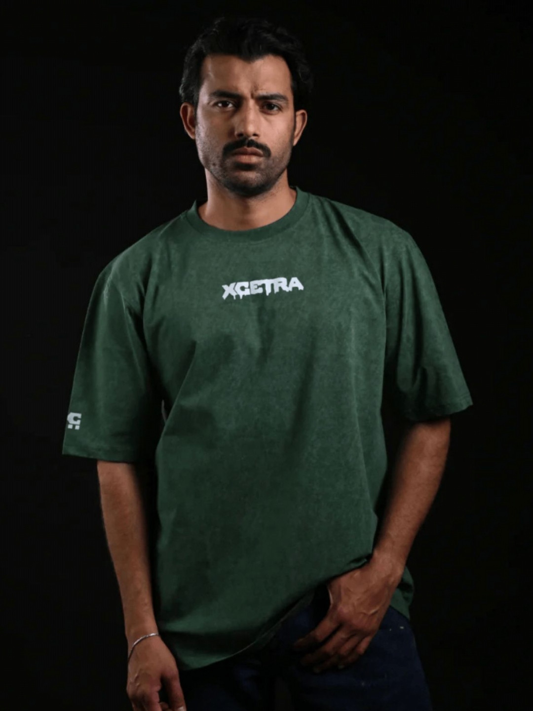 XCETRA Unisex Brand Logo Printed Drop-Shoulder Sleeves Pure Cotton Oversized T-shirt