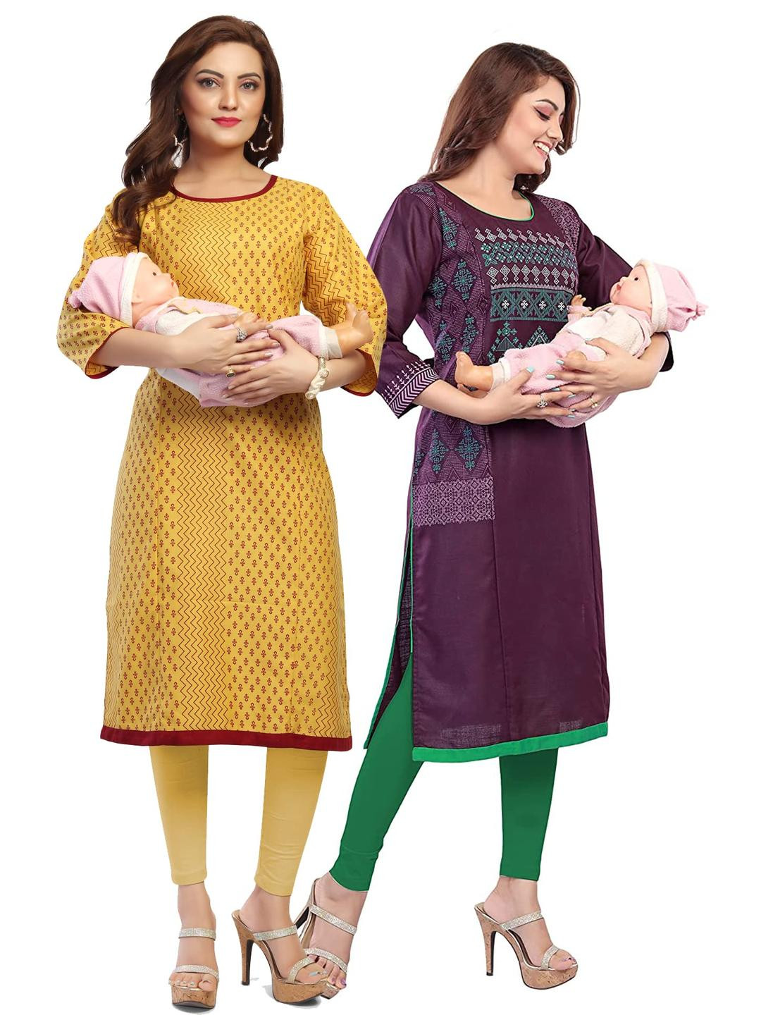 Mom&Bae Women Purple Cotton Blend Kurtis