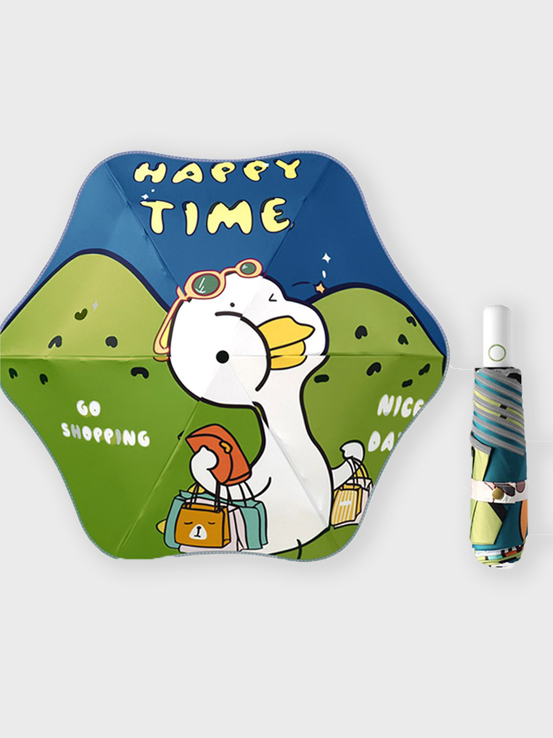 Little Surprise Box LLP Olive & Blue Printed Semi-Automatic 3 Fold Umbrellas