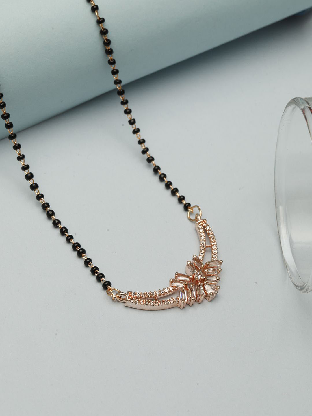 VIVAZS 18KT Rose Gold-Plated AD With CZ-Stone Studded & Beaded Mangalsutra