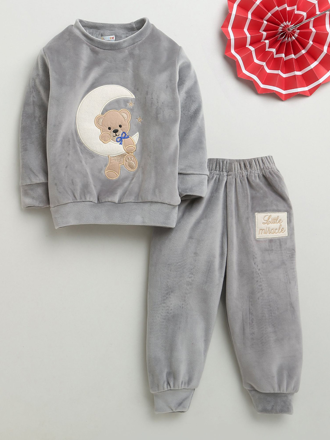 BUMZEE Boys Embroidered Long Sleeves Velvet Sweatshirt With Joggers