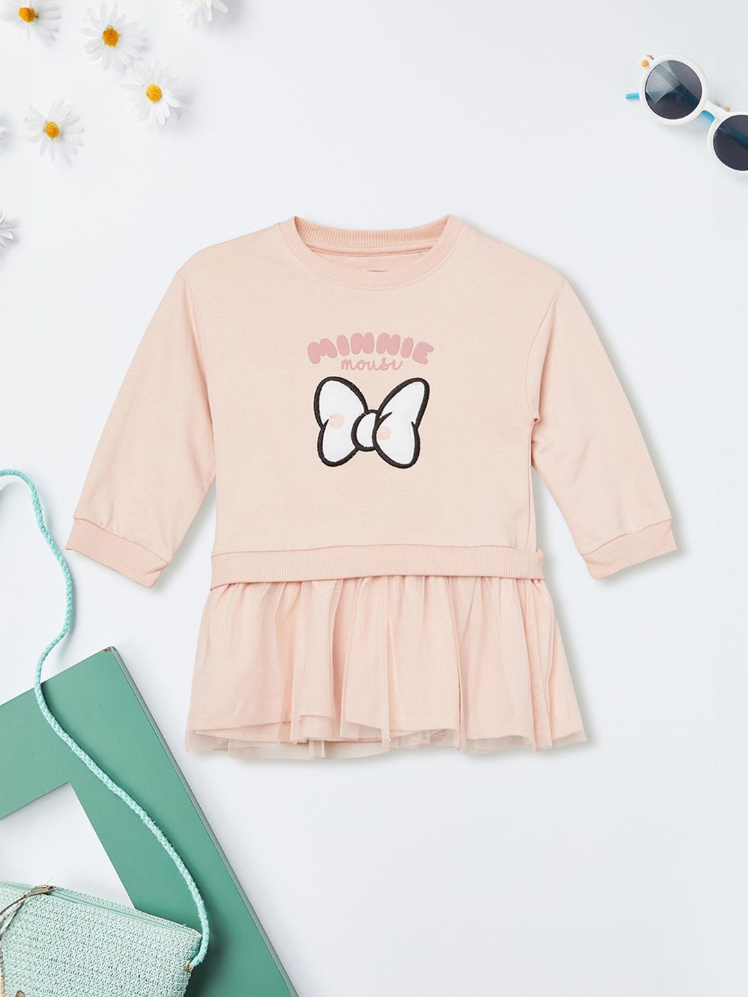 max Girls Embroidered Long Sleeves Pure Cotton Sweatshirt With Skirt