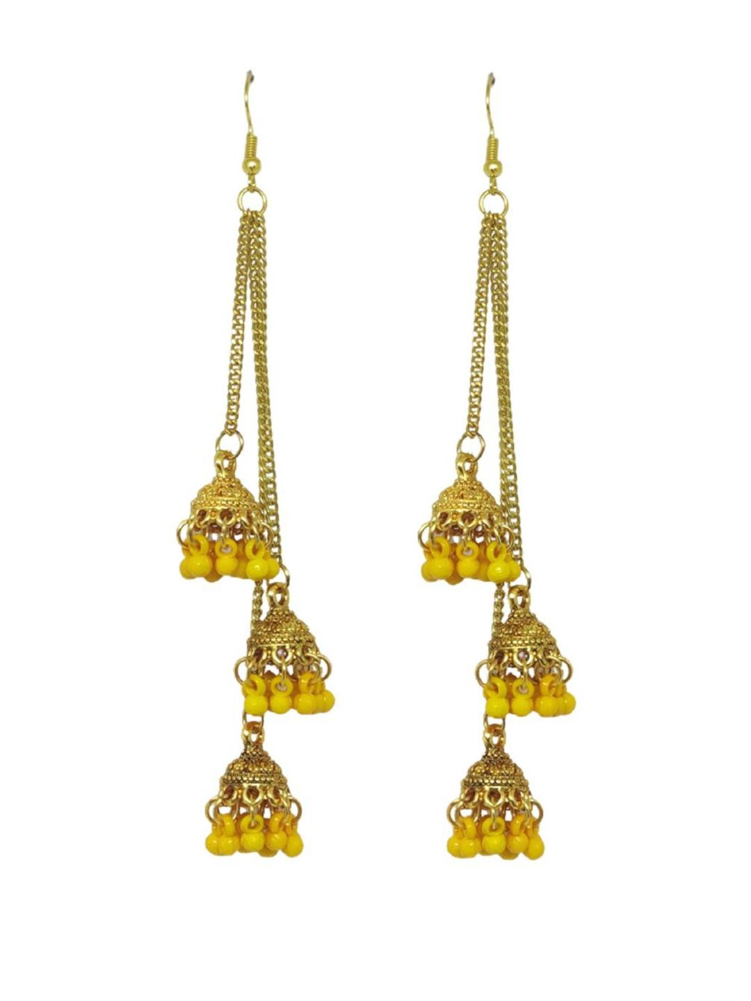 Weariton Women Yellow Long Jhumkas Earrings