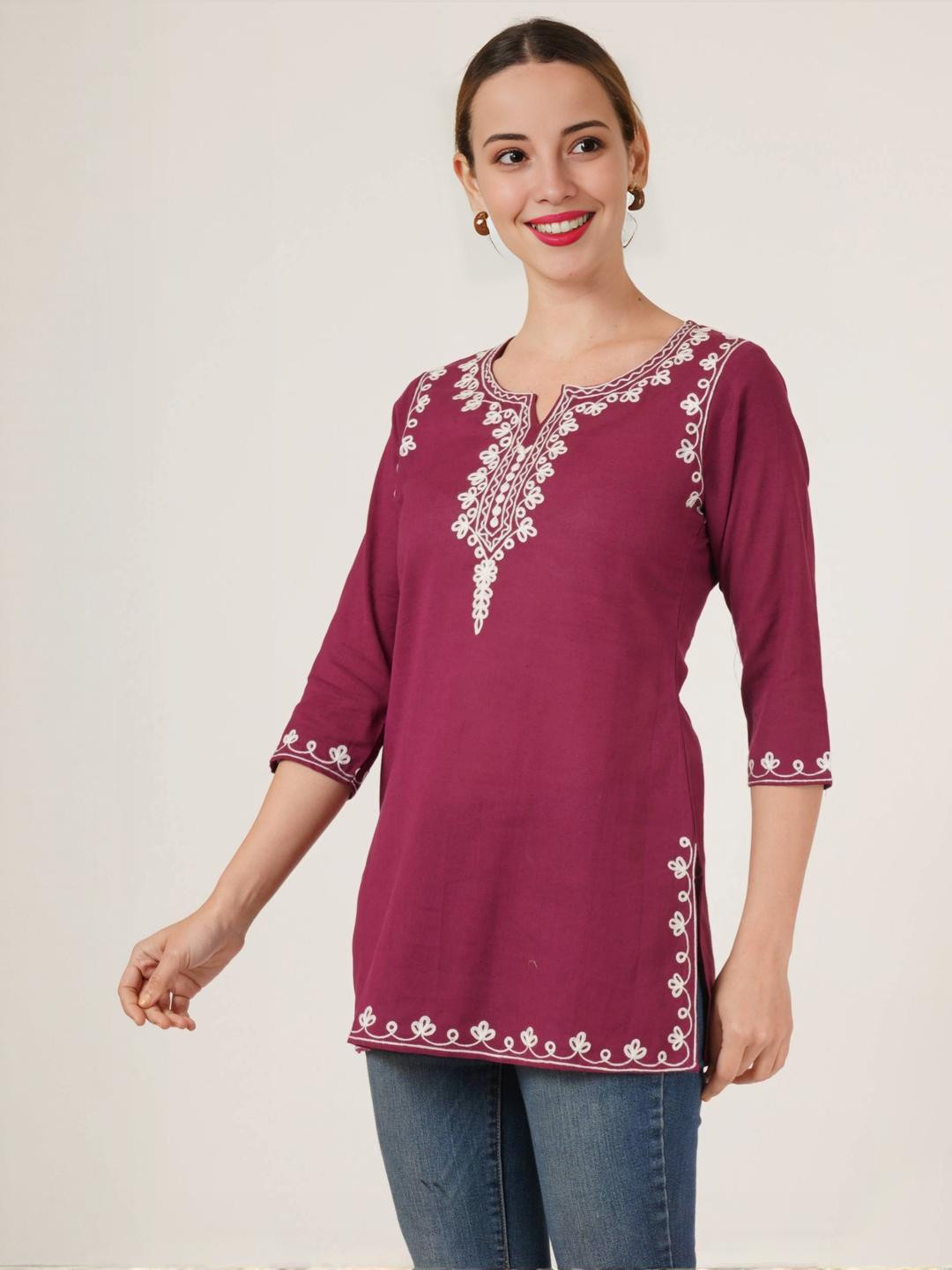 Embroidered Women's Pure Cotton Embroidered Short Kurta