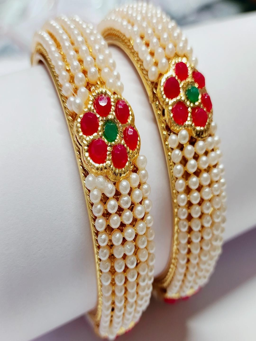 KHETLAZEE Women Gold Plated Set Of 2 Multicolour Bangles