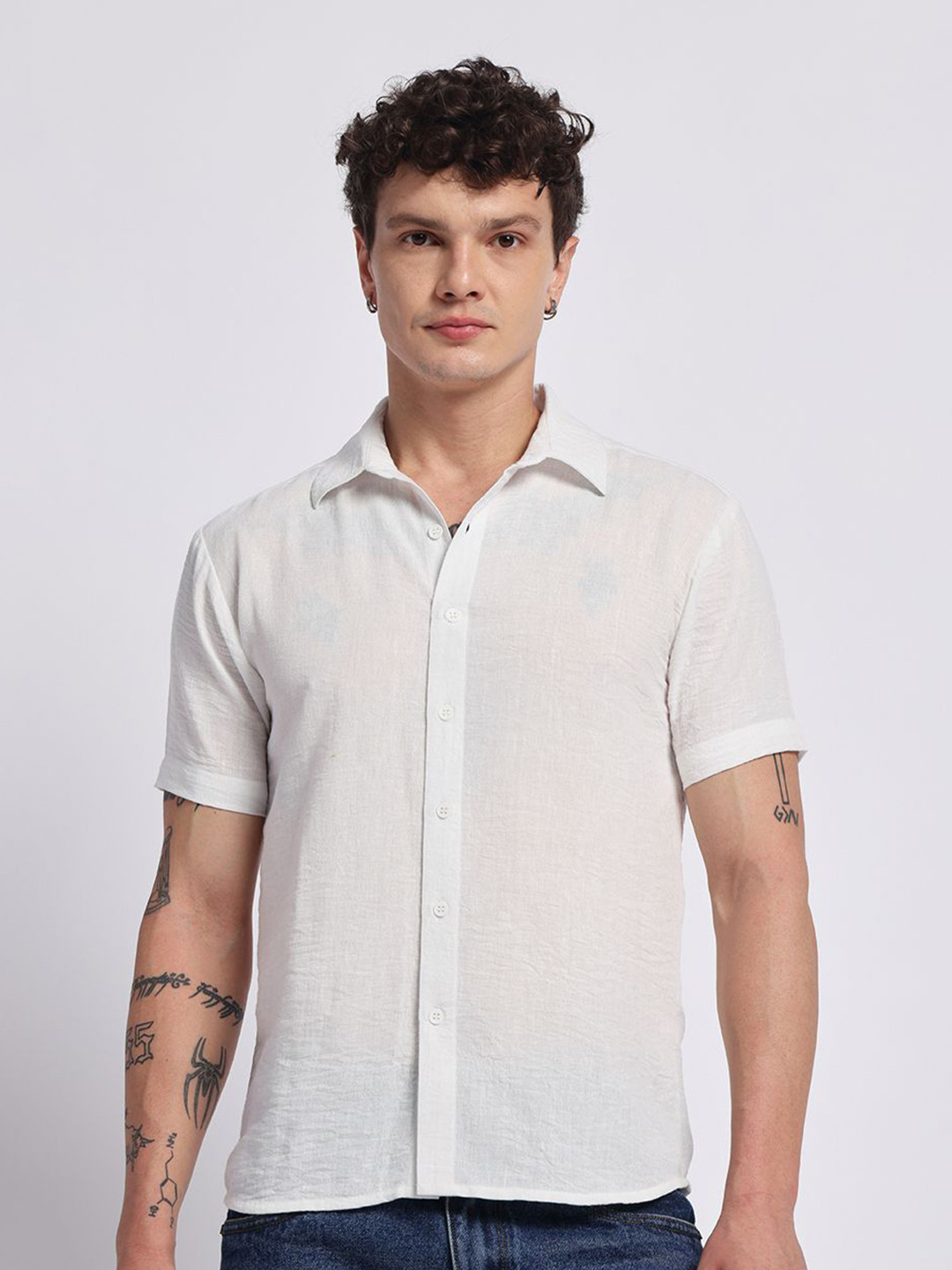 PANIT Standard Spread Collar Short Sleeves Linen Casual Shirt