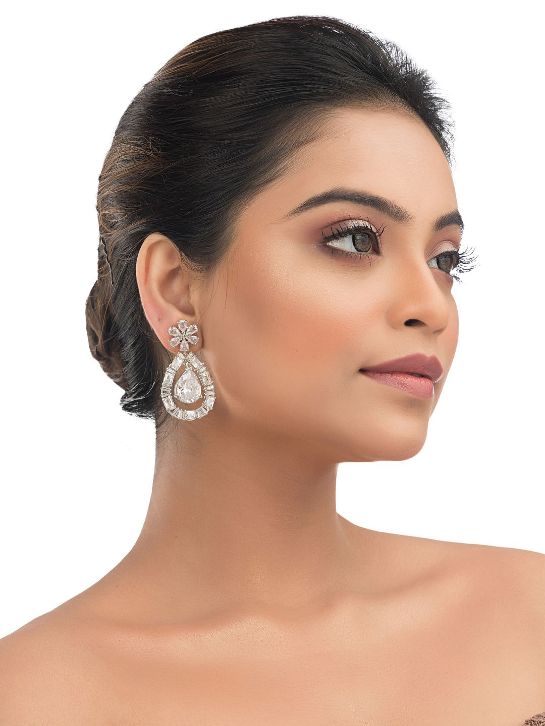 Silk Petalss Zircon Studded Contemporary Drop Earrings