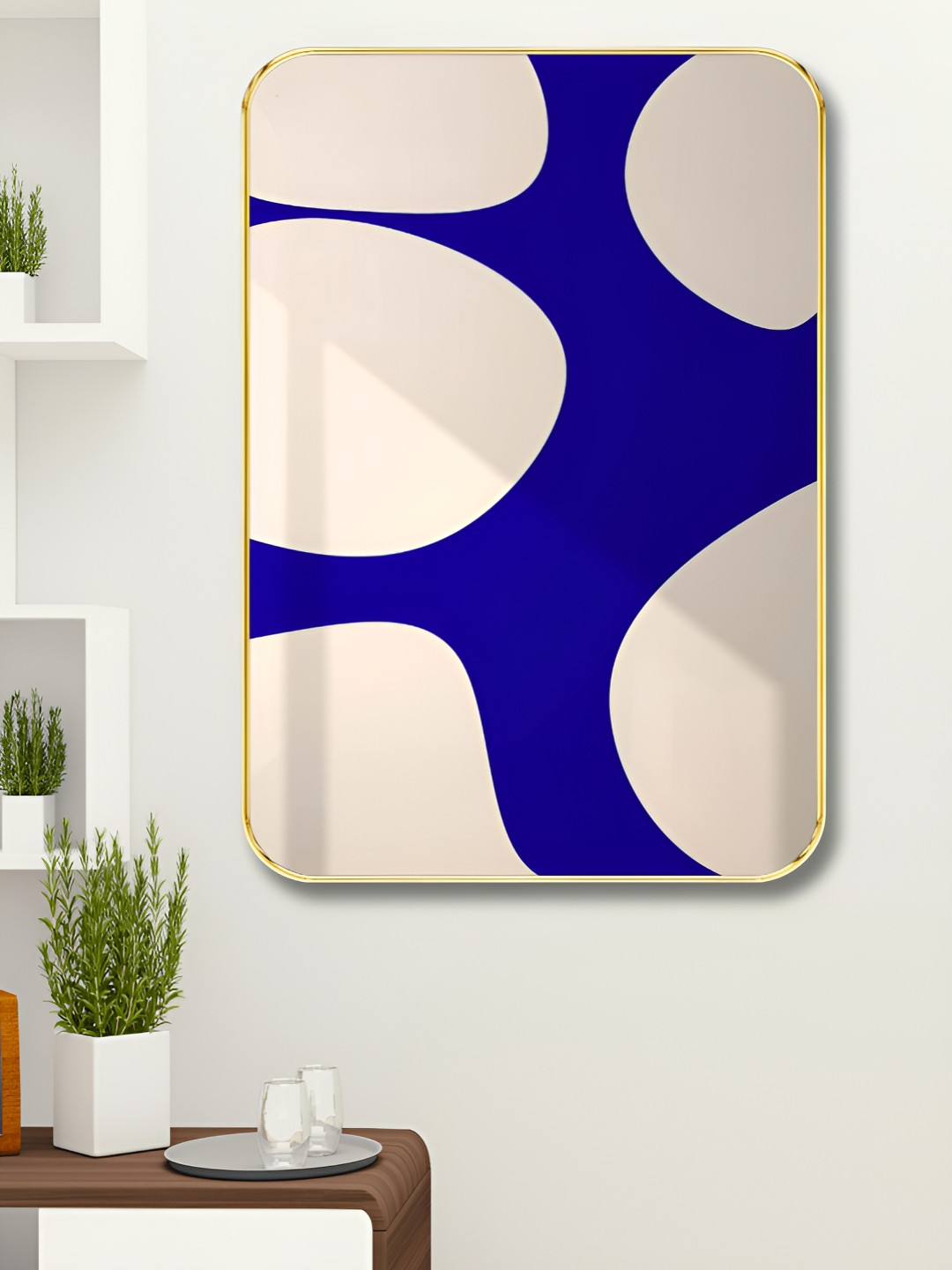 Livin'luxe Beige & Blue Abstract Printed Wall Art