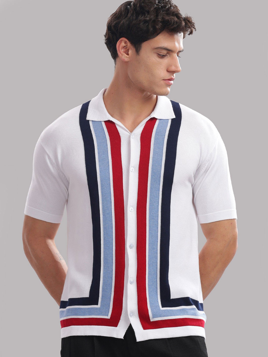OUTLAWS Men Standard Fit Vertical Striped Spread Collar Cotton Casual Shirt