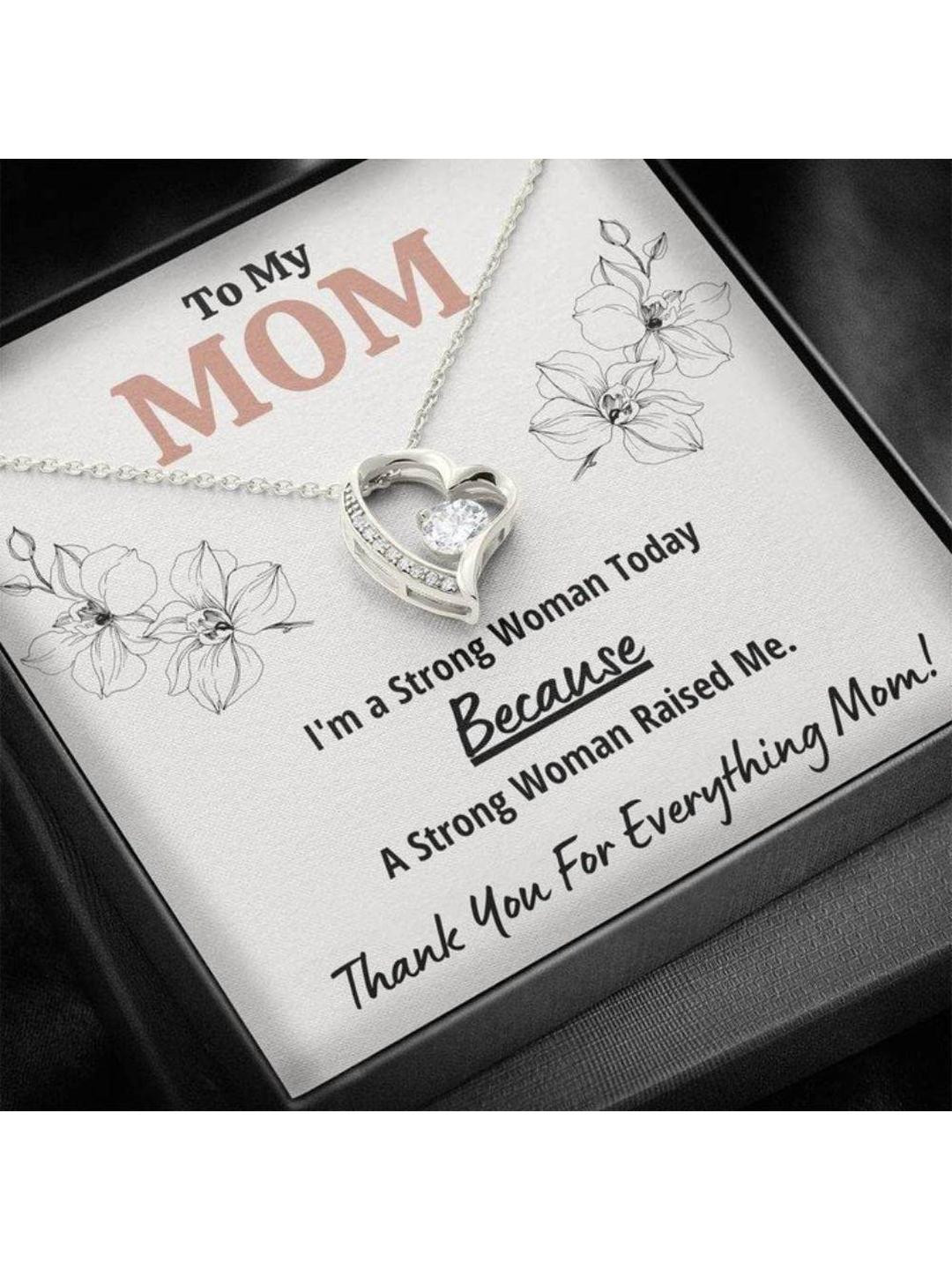 Sterling Silver Gift Mom Necklace, TO MY MOM STRONG WOMAN HEART NECKLACE GIFT