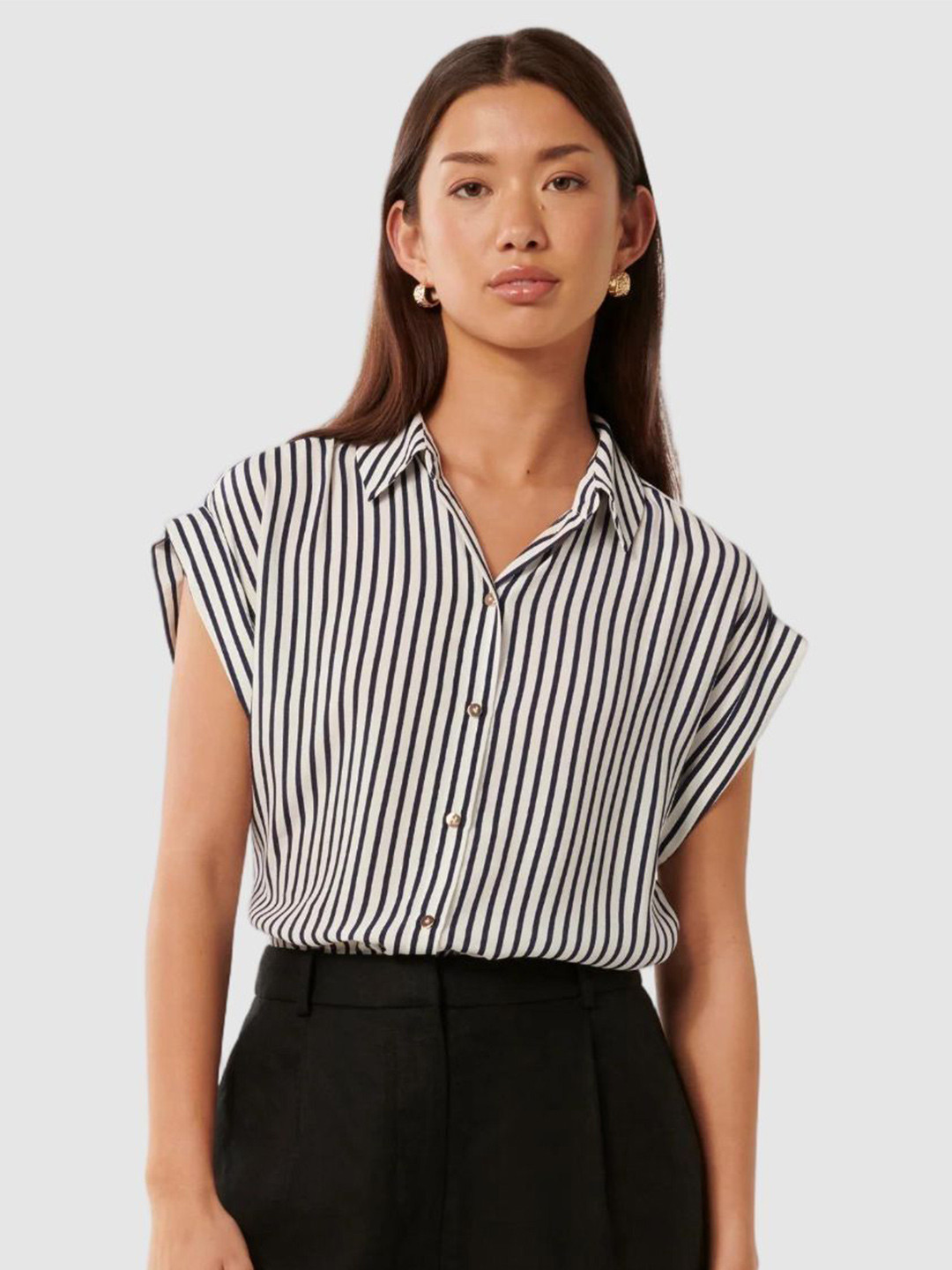 Forever New Vertical Stripes Striped Spread Collar Shirt
