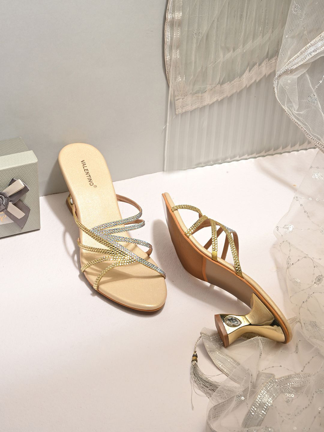 Valentino Women Party Lightweight & Trendy Western Embellished Block Heels Sandals