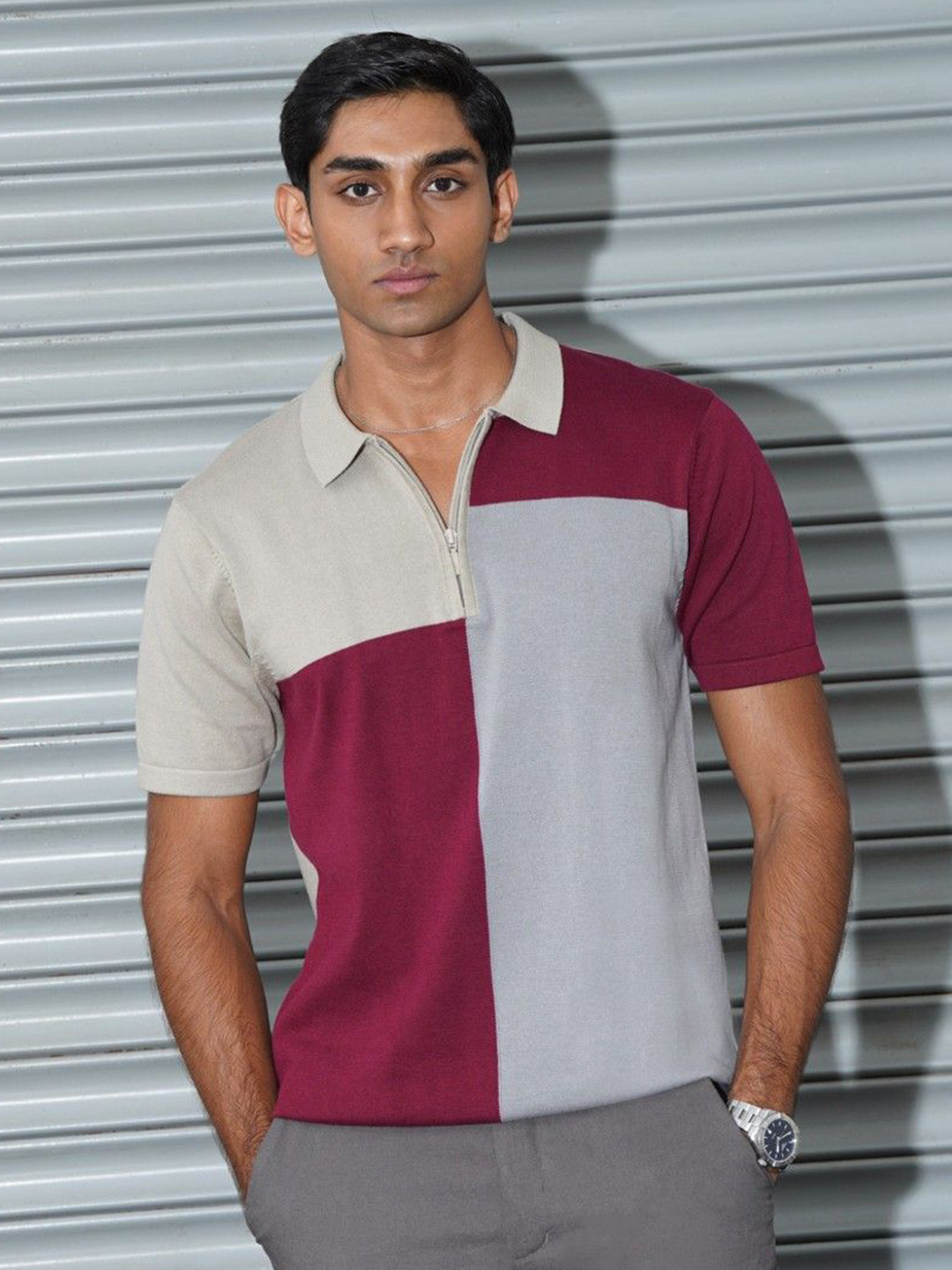 COVE AND LANE Men Colourblocked Polo Collar Pure Cotton T-shirt