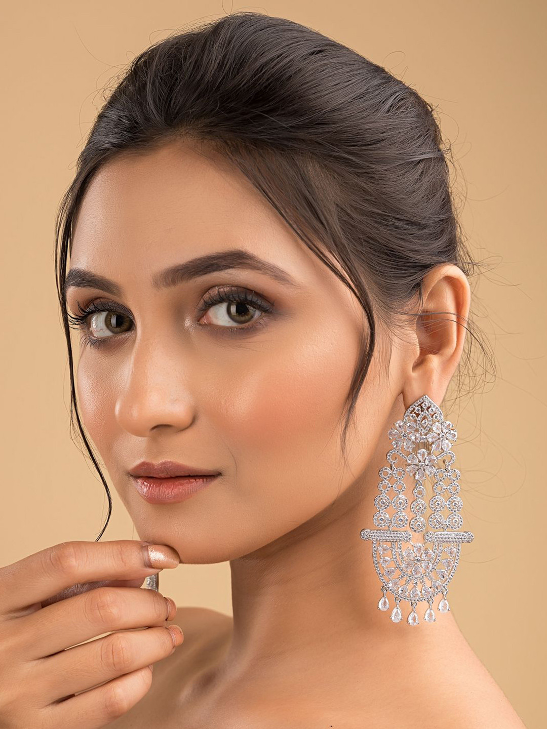 Silk Petalss Zircon Studded Contemporary Drop Earrings