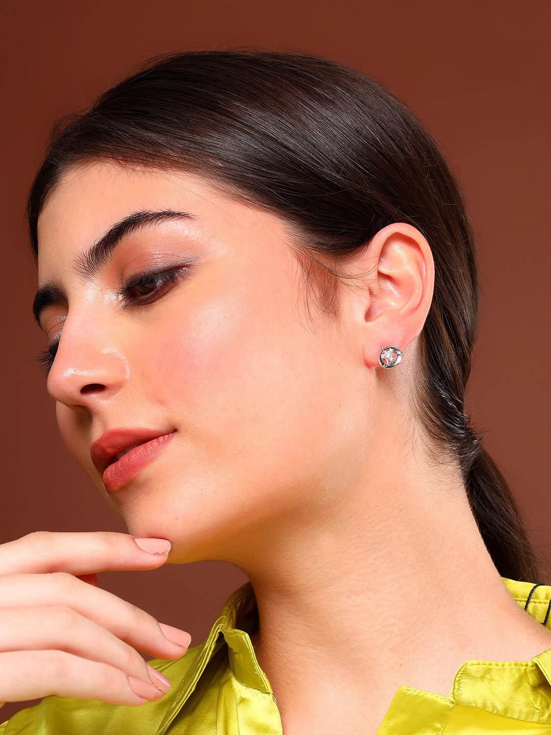 Beenth & Doneth Silver-Plated American Diamond Sterling Silver Studs