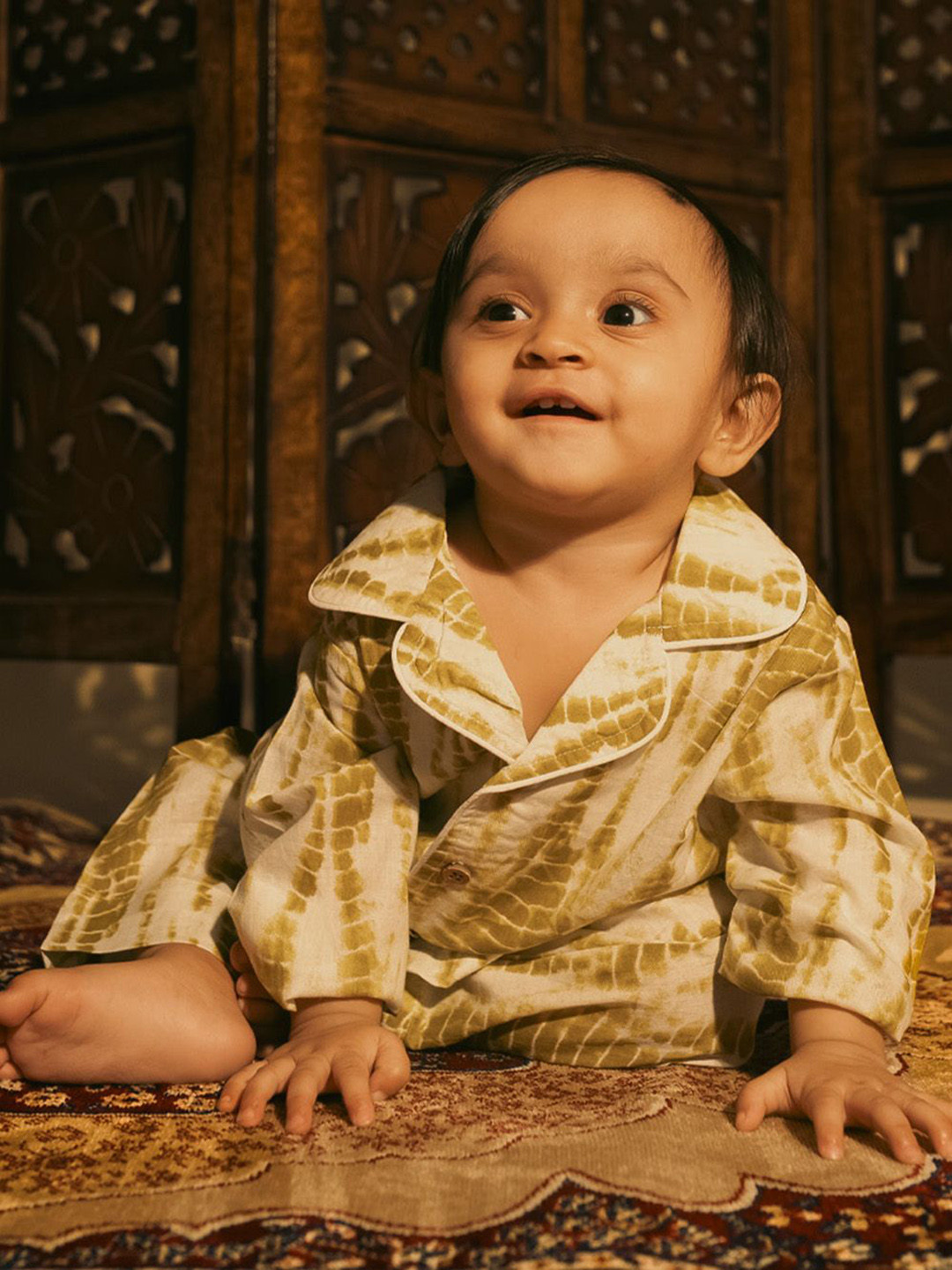 BAESD Kishu Kids Tie and Dye Printed Lapel Collar Shirt and Pyjama Night suit