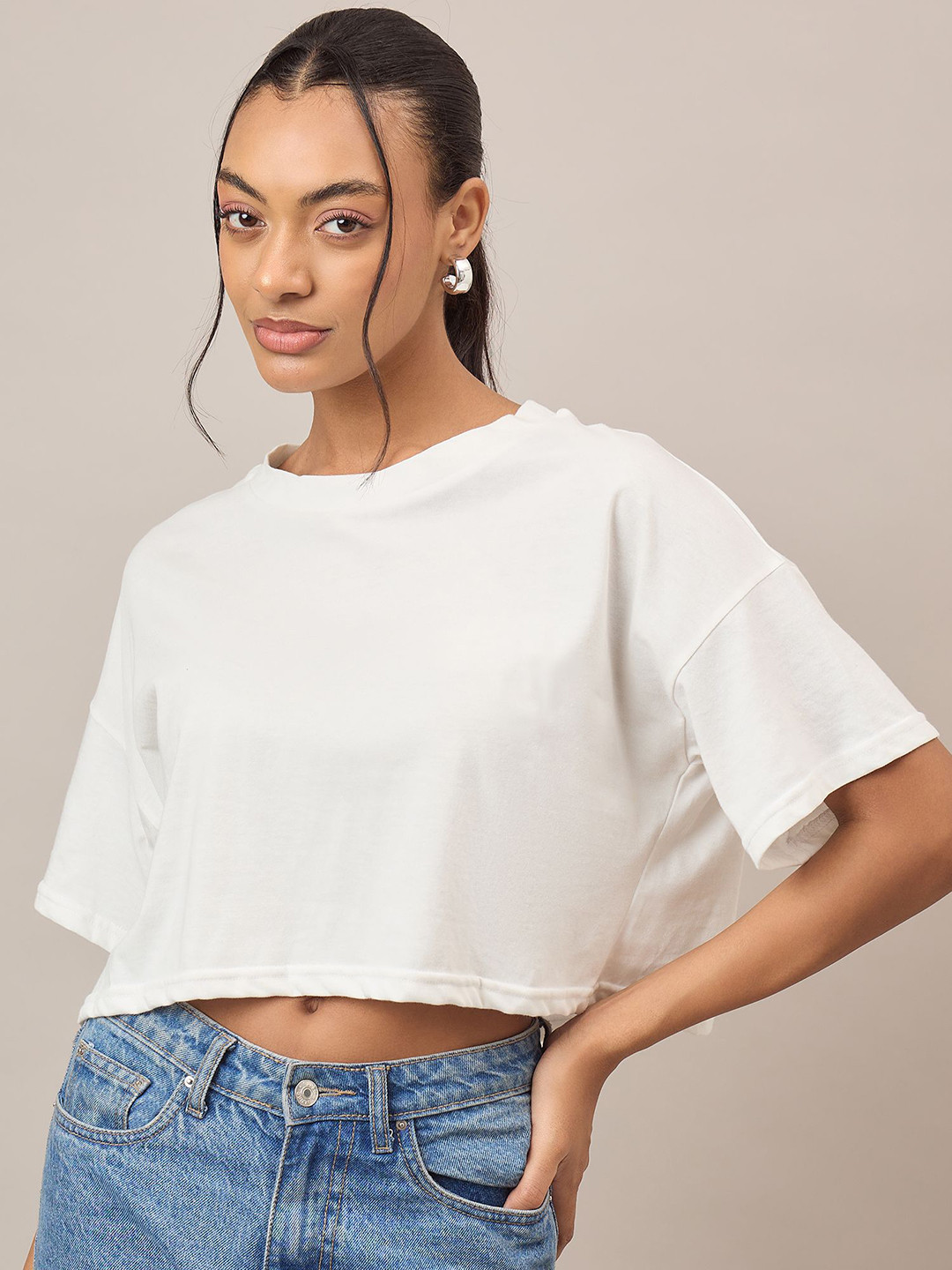R.Code by The Roadster Life Co. Women Drop-Shoulder Sleeves T-shirt