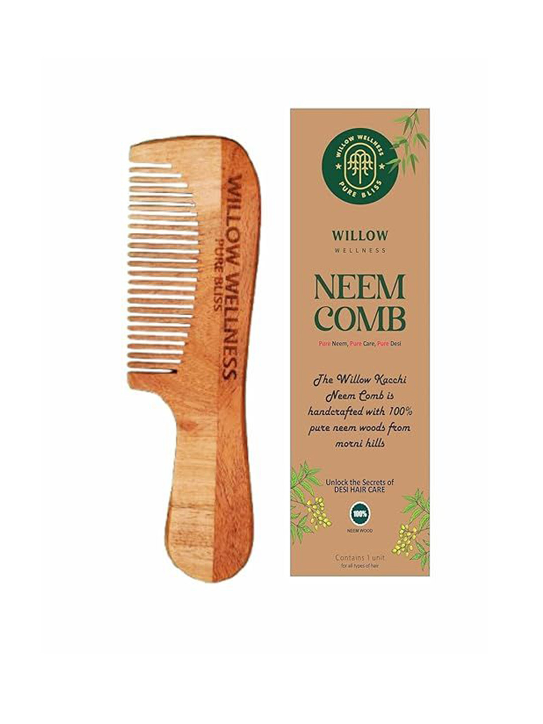 Willow Wellness Neem Fine Tooth Comb With Handle