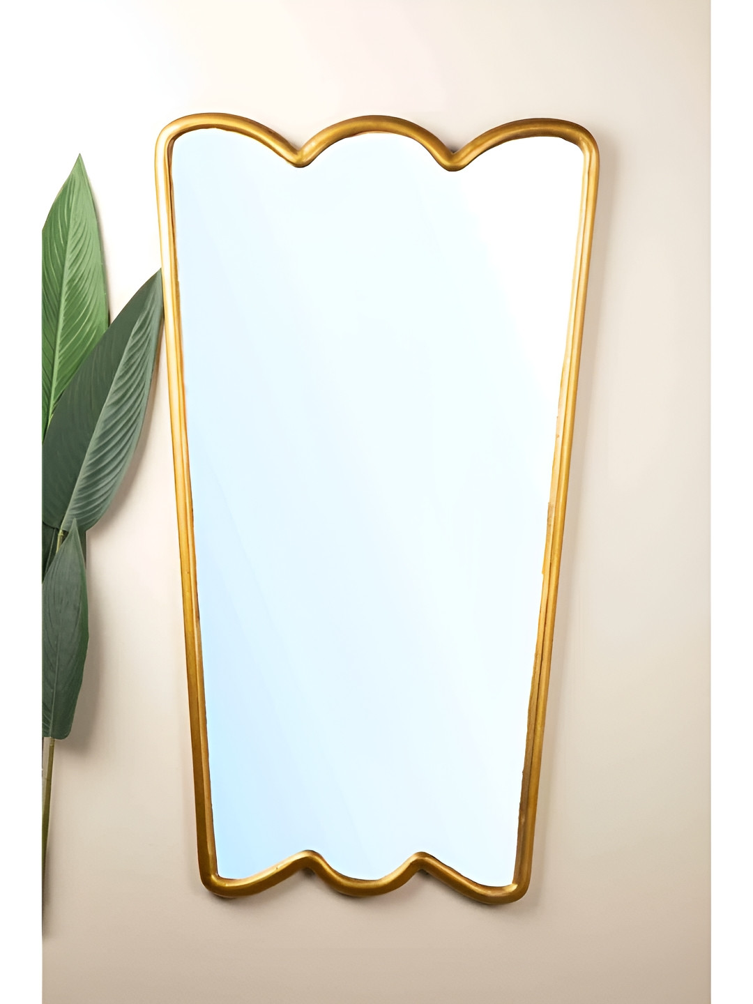 FREEDOM TREE Moon Flower Gold Toned Cloud Shaped Metal And Glass Wall Mirror