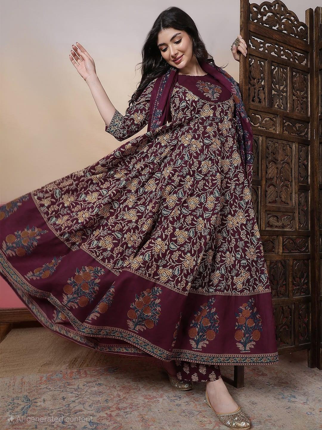 KIMAYRA Women Burgundy Pure Cotton Kurta Sets