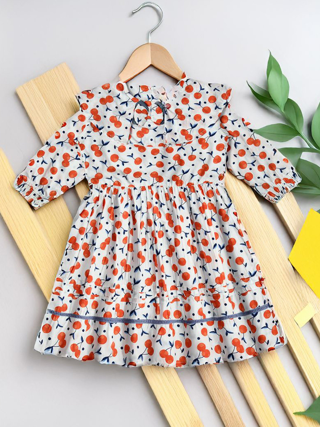 BAESD Girls Printed Puff Sleeves Peter Pan Coller Fit & Flare Dress