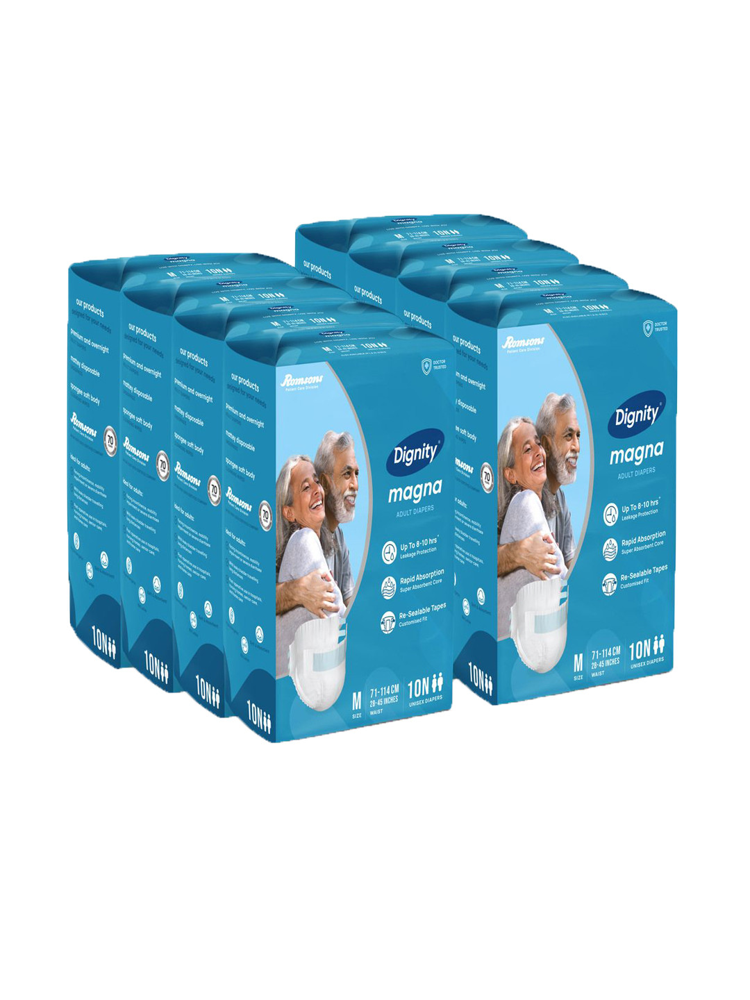 Dignity Set Of 8 Magna Adult Diapers- M- 10 Diaper Each