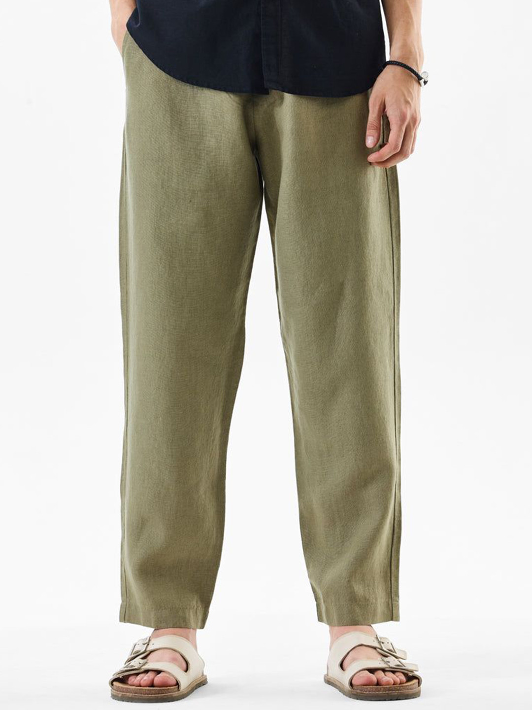 Snitch Men Mid-Rise Relaxed Fit Soft Functional Linen Regular Trouser