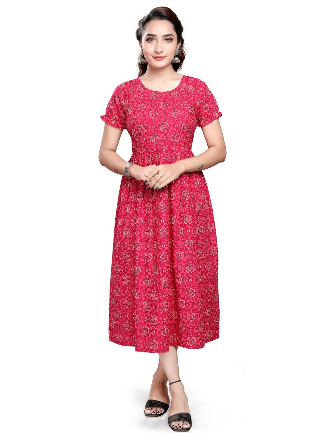 Mom&Bae Women Red Cotton Blend Kurtis