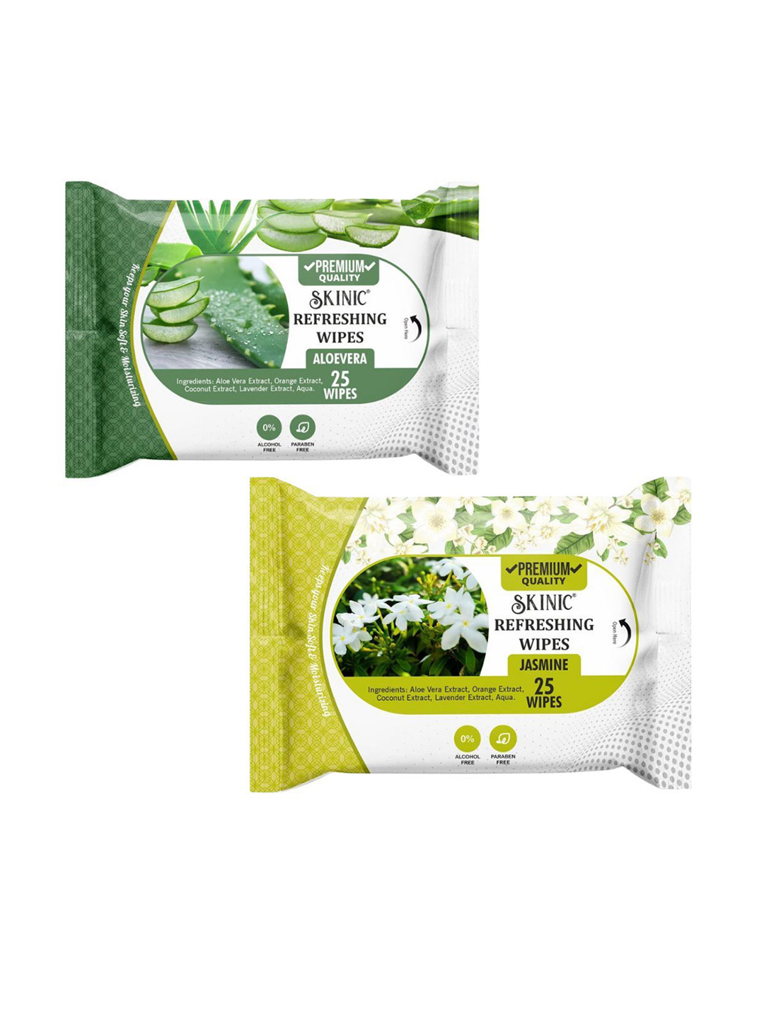 SKINIC Set Of 2 Refreshing Aloe Vera & Jasmine Wet Wipes - 25 Pulls Each