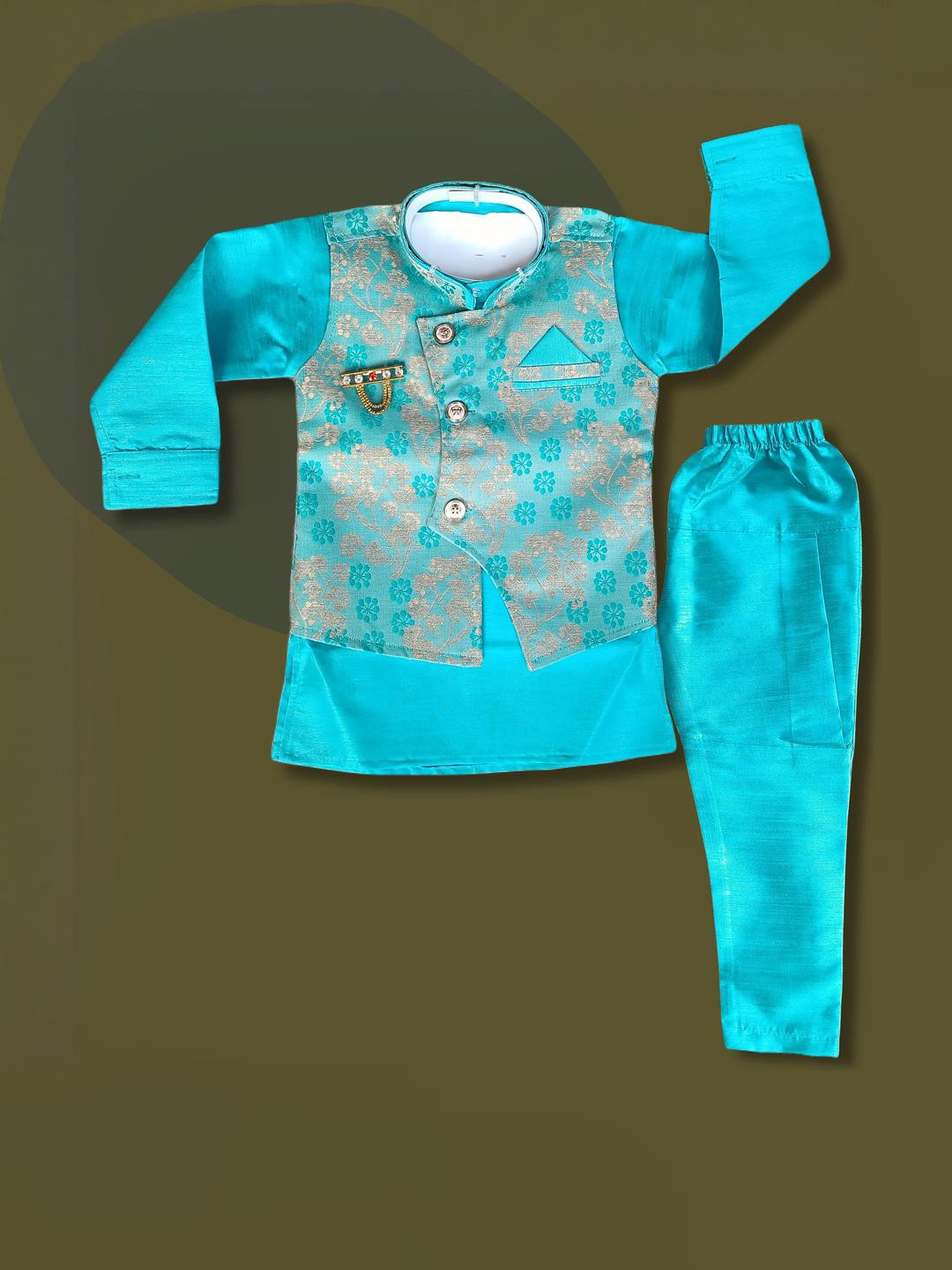 QUTIE NINJA Boys Blue Sherwani With Kurta Waistcoat With Dhoti Pyjama