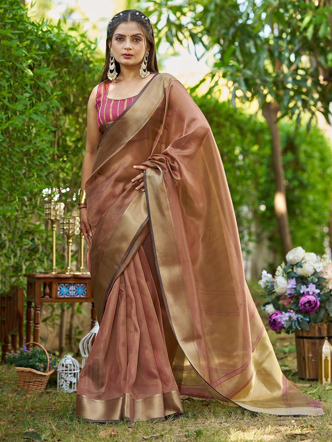 all about you Tissue Saree with Zari Woven Design Border