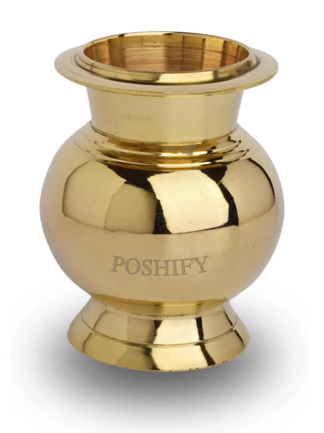 POSHIFY Brass Matki Kalash (heavy) - Sacred Hindu Water Pot for Puja, Wedding, and Festivals