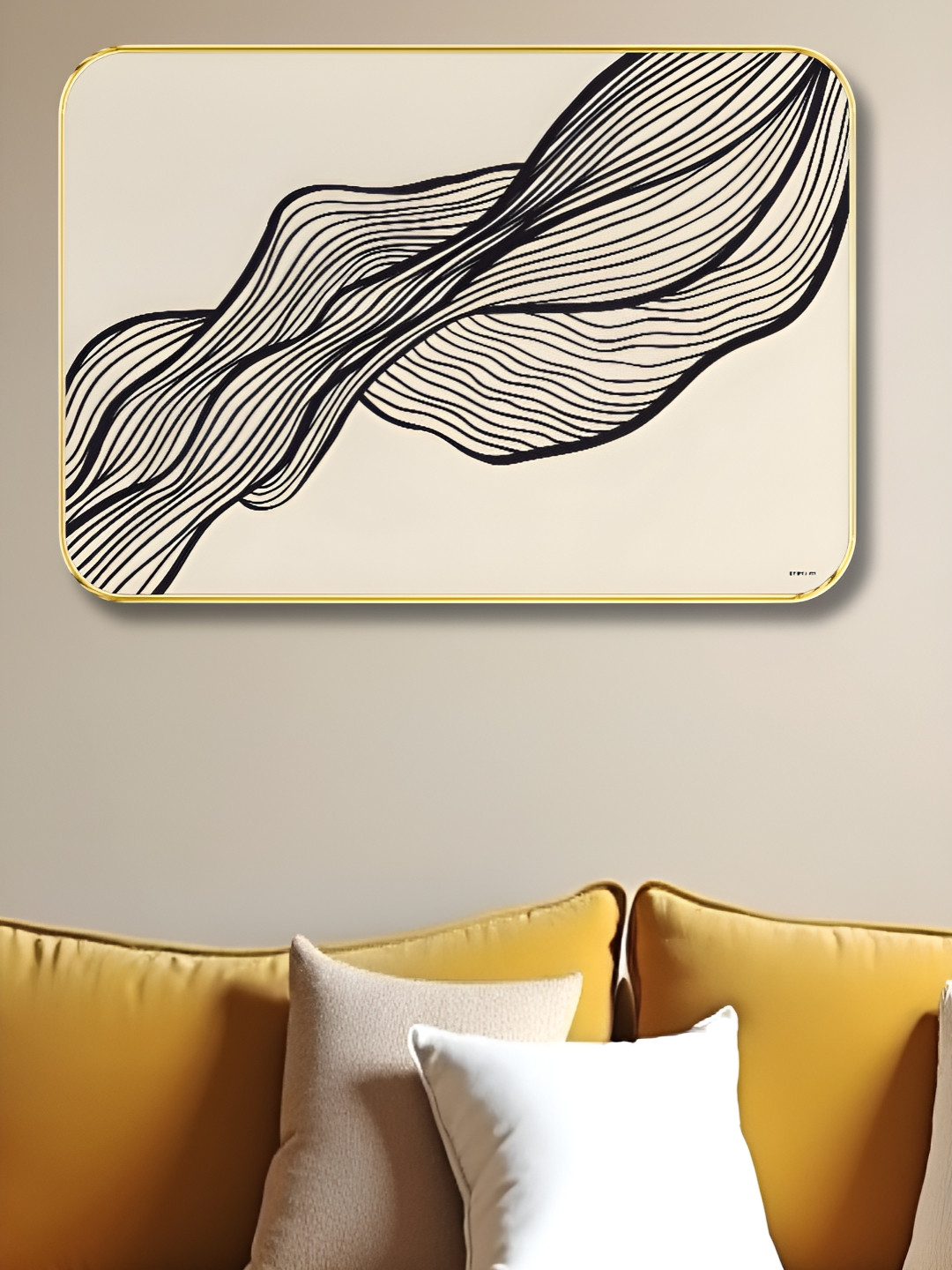Livin'luxe Beige & Black Line Printed Wall Art
