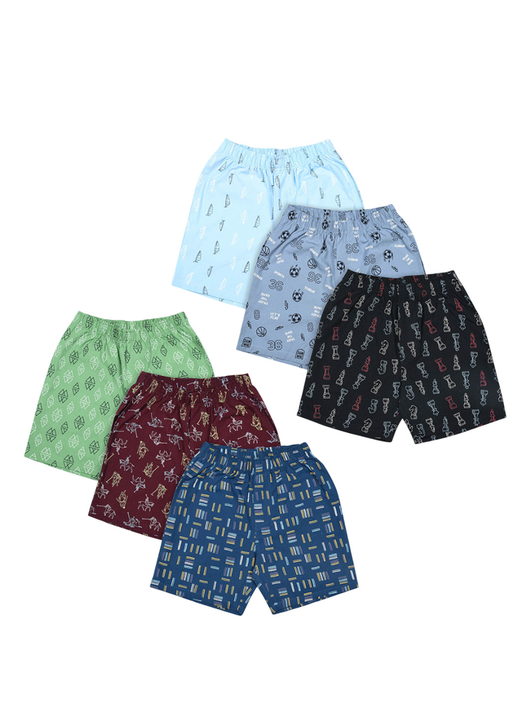Revvo Junior Boys Pack Of 6 Printed Pure Cotton Boxer-Style Briefs RTS-703