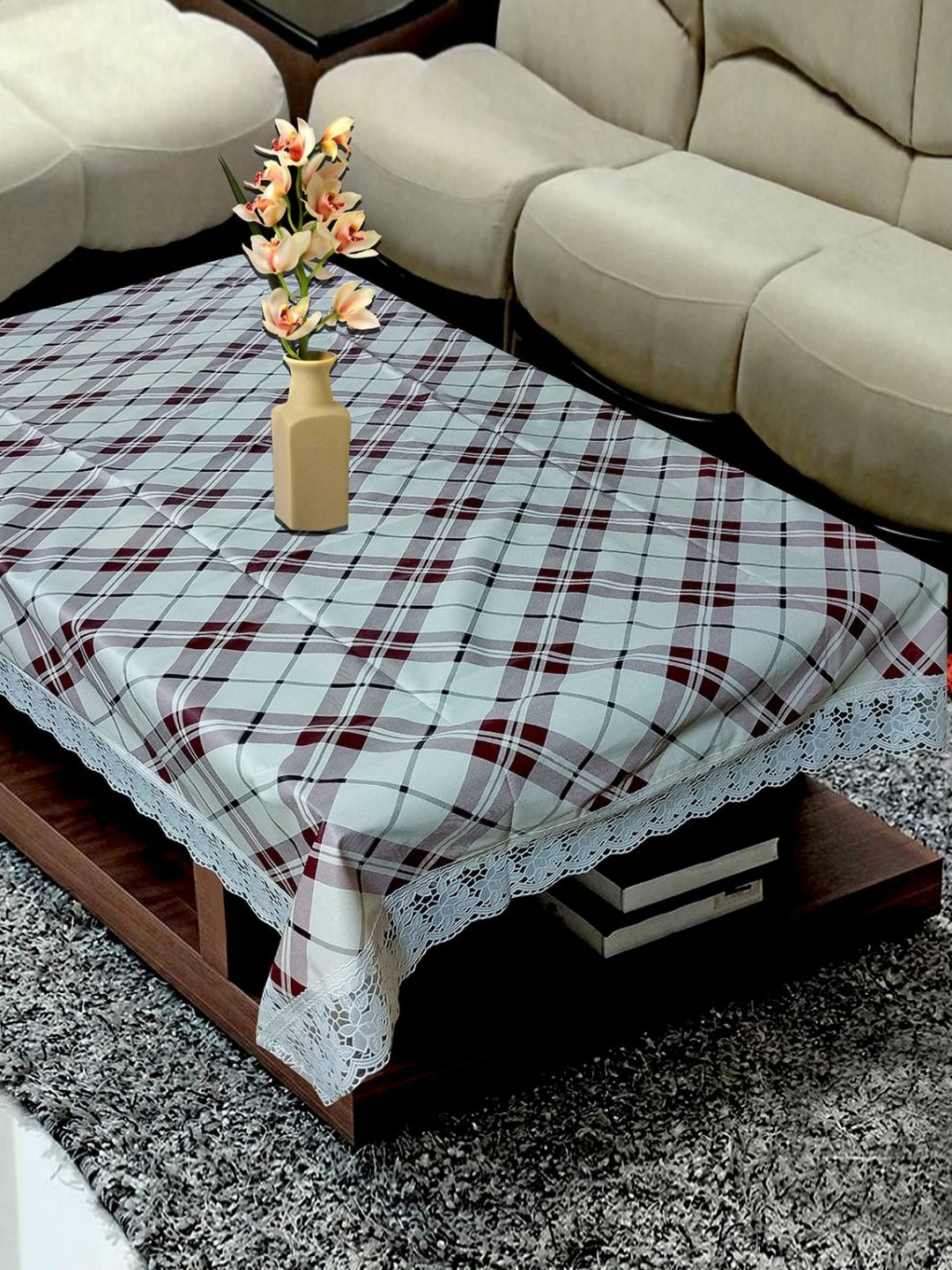 KANUSHI INDUSTRIES Beige Geometric Printed Waterproof 4-Seater Table Cover