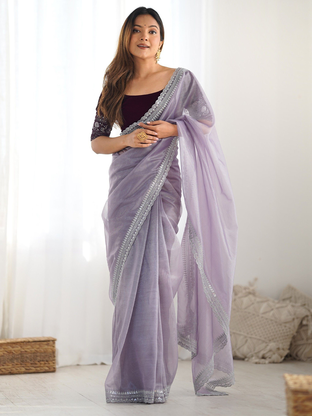 LeeliPeeri Designer Embroiderd Lace Border Saree