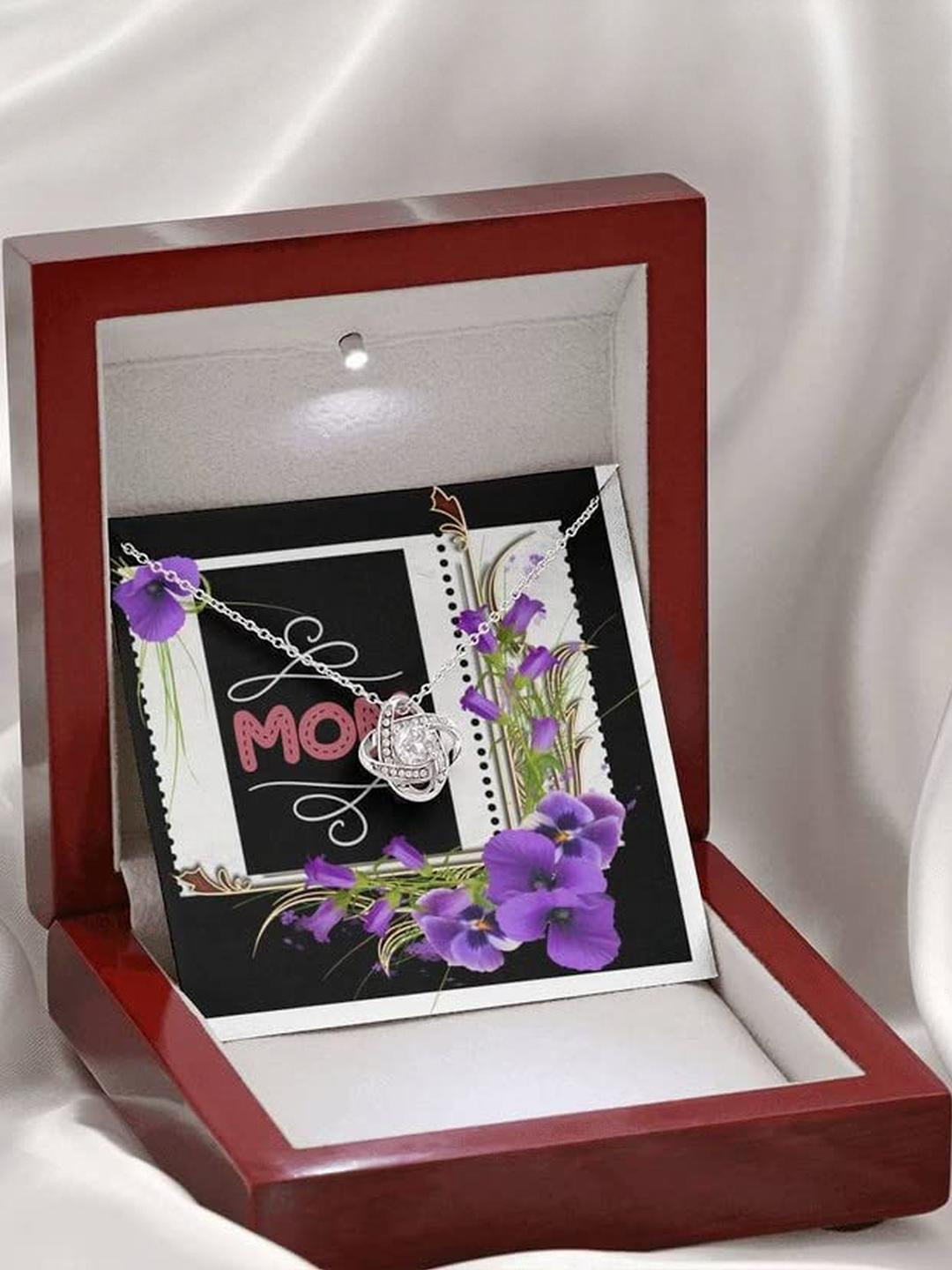 Sterling Silver Gift MOM NECKLACE, MOM WITH PURPLE ORCHID FLOWERS LOVE KNOT NECKLACE FOR MOM