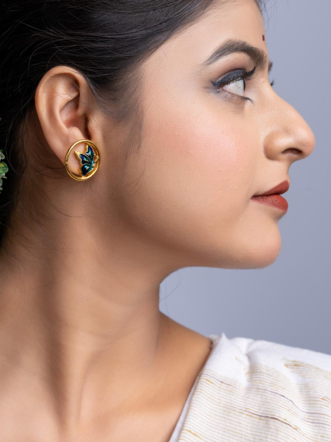 Look and Adorn Gold Plated Butterfly Stud Earrings