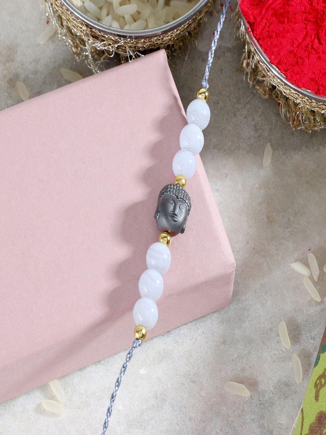 Nirvana Beaded Adjustable Rakhi With Roli Chawal & Eco Box