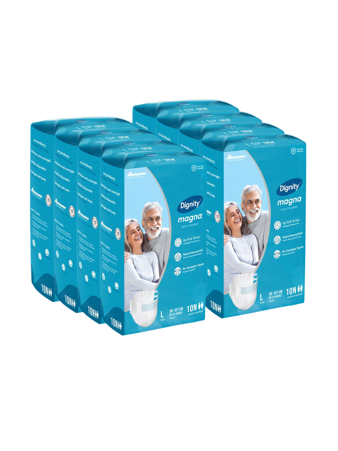 Dignity Set Of 8 Magna Adult Diapers- L- 10 Diaper Each