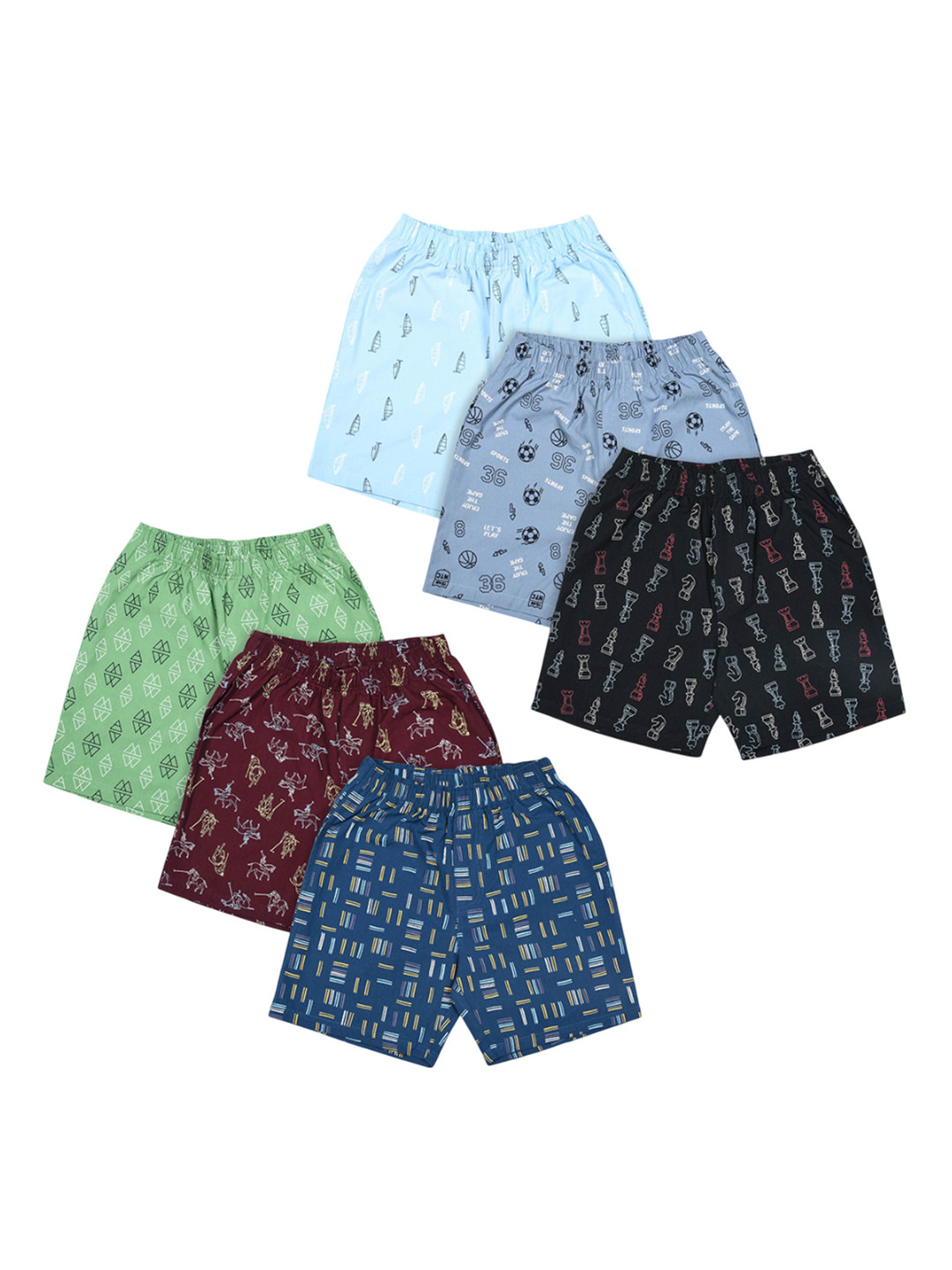 Revvo Junior Boys Pack Of 6 Printed Pure Cotton Boxer-Style Briefs RTS-703