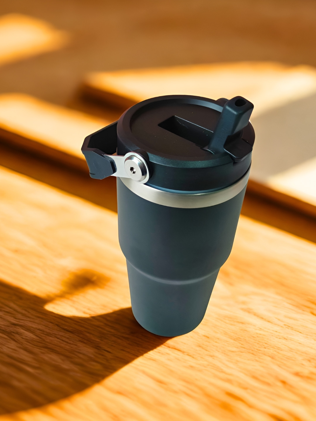 THE HOME CO. Black & Steel Stainless Steel Insulated Sipper Matte Mug