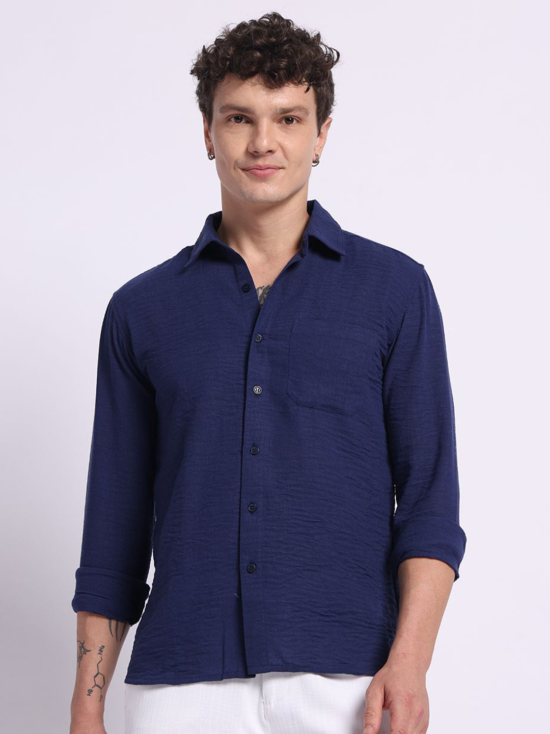 PANIT Standard Spread Collar Long Sleeves Linen Casual Shirt